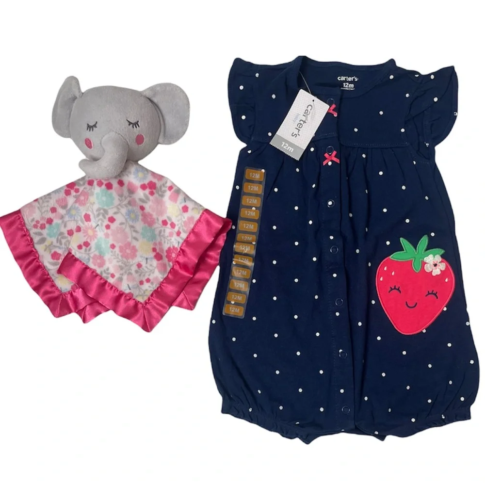 Strawberry Flowers One Piece Outfit Cuddle Set Security Blanket Lovie Plush Toy